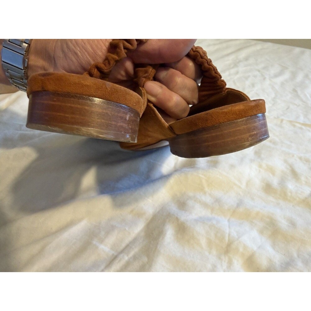 Sezane Brown Suede Peep-Toe Slingback Flat Mules Size 41 (US 10) Deep V Vamp - Picture 7 of 15